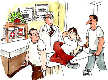 No doc this time I fell down a spiral staircase Cartoon by Joseph Farris
