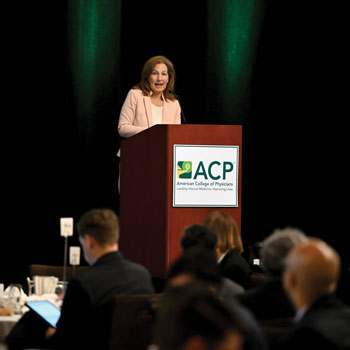 Rep Kim Schrier MD D-WA discussed the Kids Access to Primary Care Act and other ACP priorities to prep Leadership Day attendees for their congressional visits Image by Greg Fiume