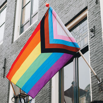 Visible signs of inclusiveness such as the Progress Pride Flag can help make transgender or nonbinary patients feel more comfortable in a care setting