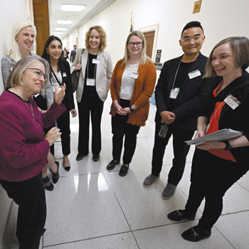 US Rep Mariannette Miller-Meeks R-IA far left speaks with Leadership Day attendees from ACP Image by Greg Fiume